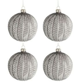 Lot de 4 Boules de Noël "Ronde Imprimé" 10cm Gris