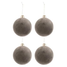 Lot de 4 Boules de Noël "Velours" 10cm Gris