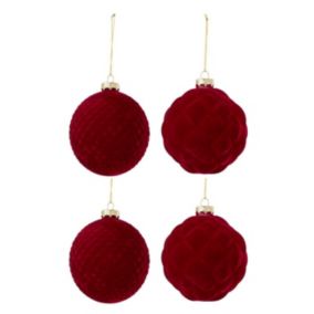 Lot de 4 Boules de Noël Velours "Caro" 10cm Rouge