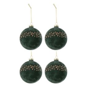 Lot de 4 Boules de Noël Velours "Ely" 10cm Vert