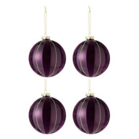 Lot de 4 Boules de Noël Velours "Eva" 10cm Mauve