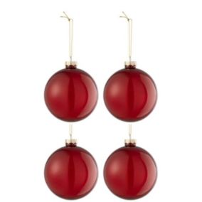 Lot de 4 Boules de Noël "Verre épais" 10cm Transparent & Rouge