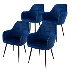 Lot de 4 chaise salle à manger aspect velours bleu foncé rétro réglable hauteur