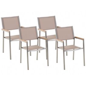 Lot de 4 chaises Acier inox Beige GROSSETO