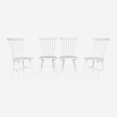 Lot de 4 chaises blanches à barreaux en bois d'hévéa. ROMIE. L 50.8 x P 44.2 x H 90cm