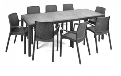 Lot de 4 chaises d'extérieur Dnardin, Sièges de jardin, Chaise de table à manger, Chaises effet rotin, 54x60h82 cm, Anthracite