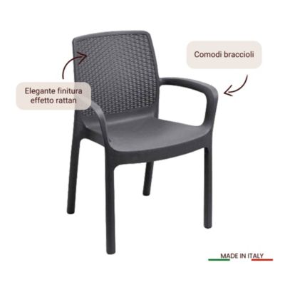 Lot de 4 chaises d'extérieur Dnardin, Sièges de jardin, Chaise de table à manger, Chaises effet rotin, 54x60h82 cm, Anthracite