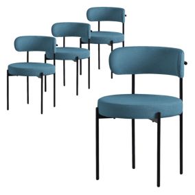 Lot de 4 chaises de cuisine rond en tissu teddy bleu avec dossier pied en acier