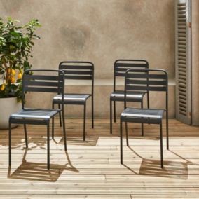 Lot de 4 chaises de jardin acier. 4 places. anthracite. Amelia. L44 x P52 x H79cm