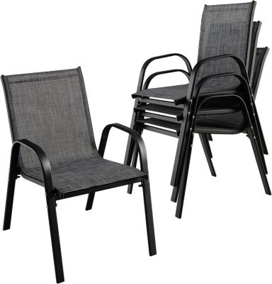 Lot de 4 Chaises de Jardin avec Dossier Fauteuils Terrace en Textilène avec Cadre Métallique Jusqu à 120kg