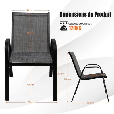 Lot de 4 Chaises de Jardin avec Dossier Fauteuils Terrace en Textilène avec Cadre Métallique Jusqu à 120kg