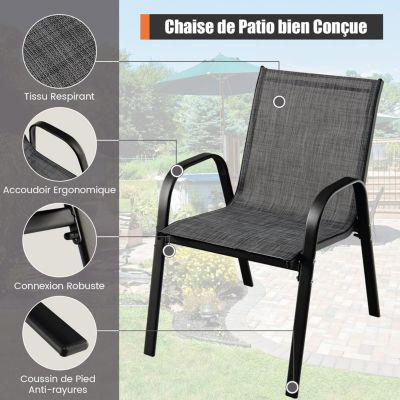 Lot de 4 Chaises de Jardin avec Dossier Fauteuils Terrace en Textilène avec Cadre Métallique Jusqu à 120kg