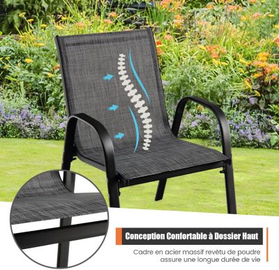 Lot de 4 Chaises de Jardin avec Dossier Fauteuils Terrace en Textilène avec Cadre Métallique Jusqu à 120kg