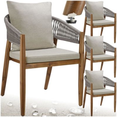 Lot de 4 chaises de jardin, bois d'acacia massif, , empilables, grège