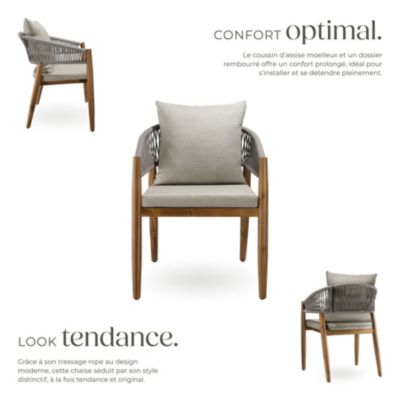 Lot de 4 chaises de jardin, bois d'acacia massif, , empilables, grège