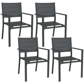 Lot de 4 chaises de jardin empilables avec accoudoirs alu textilène gris