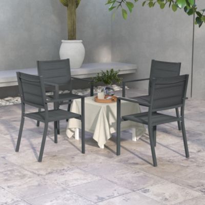 Lot de 4 chaises de jardin empilables avec accoudoirs alu textilène gris