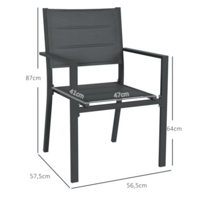Lot de 4 chaises de jardin empilables avec accoudoirs alu textilène gris