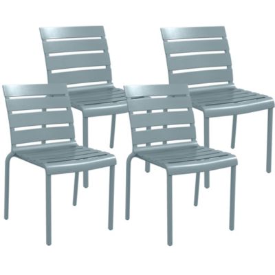 Lot de 4 chaises de jardin empilables avec assise et dossier à lattes gris