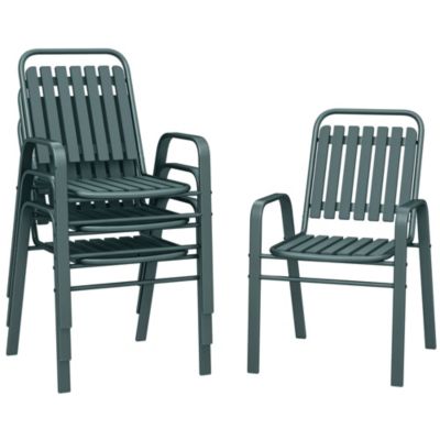 Lot de 4 chaises de jardin empilables design néo-rétro avec hauts dossiers accoudoirs acier époxy PP gris