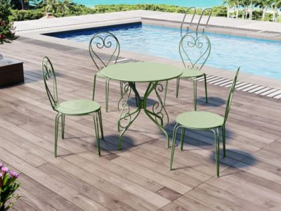 Lot de 4 chaises de jardin empilables en métal façon fer forgé - Vert amande - GUERMANTES de MYLIA