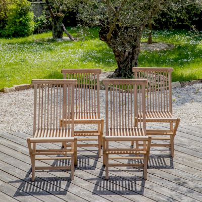 Lot de 4 chaises de jardin en teck LOMBOK - Happy Garden