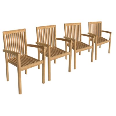 Lot de 4 chaises de jardin JAVA empilables en teck - Happy Garden