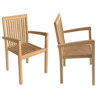 Lot de 4 chaises de jardin JAVA empilables en teck - Happy Garden