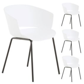 Lot de 4 chaises de jardin NIVEL fauteuil d'extérieur en plastique blanc résistant aux UV et pieds en métal noir