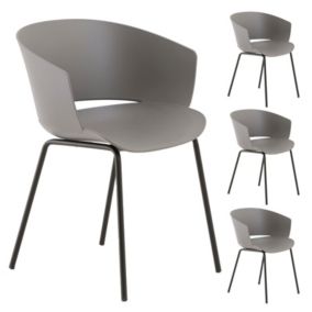 Lot de 4 chaises de jardin NIVEL fauteuil d'extérieur en plastique gris résistant aux UV et pieds en métal noir