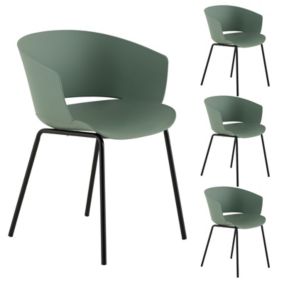 Lot de 4 chaises de jardin NIVEL fauteuil d'extérieur en plastique vert résistant aux UV et pieds en métal noir