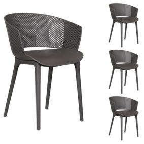 Lot de 4 chaises de jardin OLINDO en plastique gris, chaise d'extérieur pour terrasse avec protection anti-UV