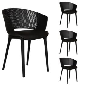 lot de 4 chaises de jardin OLINDO en plastique noir, chaise d'extérieur pour terrasse avec protection anti-UV