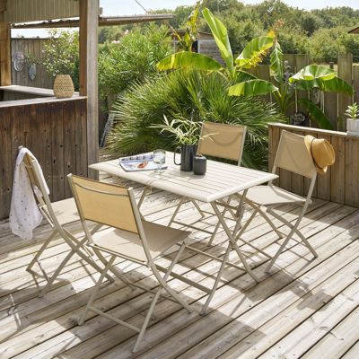 Lot de 4 chaises de jardin pliantes "Modula" lin et argile - Hespéride
