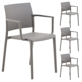 Lot de 4 chaises de jardin TERRA gris pour extérieur et terrasse, avec protection résitance aux UV