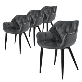 Lot de 4 chaises de salle à manger assise anthracite en velours pieds métal noir