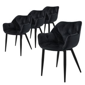 Lot de 4 chaises de salle à manger assise noir en velours pieds métallique noir