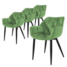 Lot de 4 chaises de salle à manger assise sauge en velours pieds métal noir