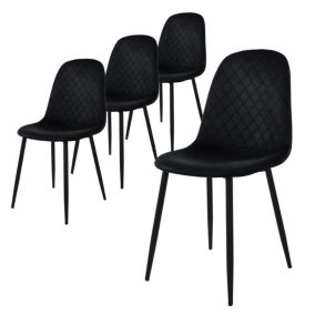 Lot de 4 chaises de salle à manger cuisine noir velours avec dossier pieds noir