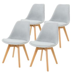 Lot de 4 chaises de salle à manger en lin gris pieds en bois massif hêtre rétro