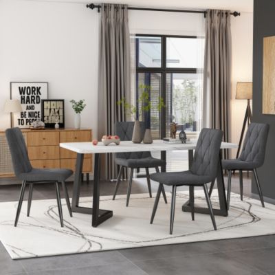 Lot de 4 chaises de salle à manger en tissu gris foncé avec dossier et pieds en métal style moderne
