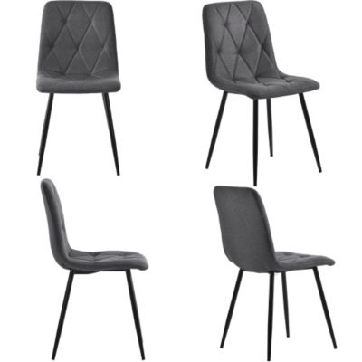 Lot de 4 chaises de salle à manger en tissu gris foncé avec dossier et pieds en métal style moderne