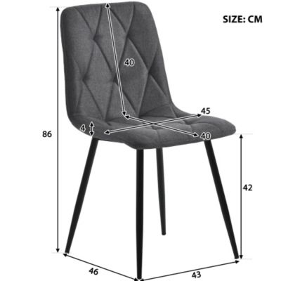 Lot de 4 chaises de salle à manger en tissu gris foncé avec dossier et pieds en métal style moderne