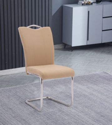 Lot de 4 chaises de salle à manger en tissu jarama coloris beige avec pieds coloris chromé - L. 44 x P. 61 x H. 98 cm