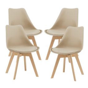 Lot de 4 Chaises de Salle à Manger Fläten Similicuir Hêtre Beige en.casa