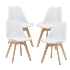 Lot de 4 Chaises de Salle à Manger Fläten Similicuir Hêtre Blanc en.casa