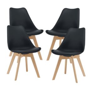 Lot de 4 Chaises de Salle à Manger Fläten Similicuir Hêtre Noir en.casa