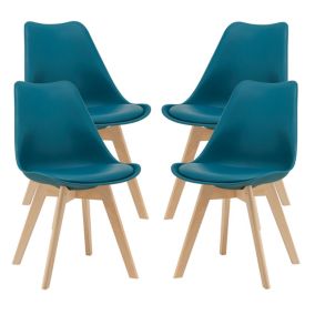 Lot de 4 Chaises de Salle à Manger Fläten Similicuir Hêtre Turquoise en.casa