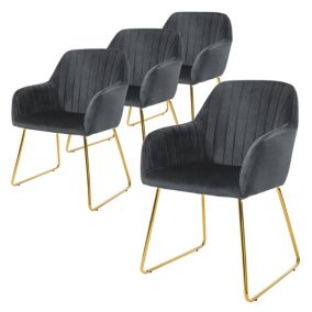 Lot de 4 chaises de salle à manger gris assise en velours pieds dorés en métal