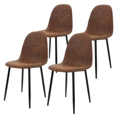 Lot de 4 chaises de salle à manger marron simili PU avec dossier scandinave